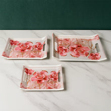 Plastic Rectangular Shape Flower Printed Design Serving Tray 3 pcs Home and Kitchen Use (3 pcs set)