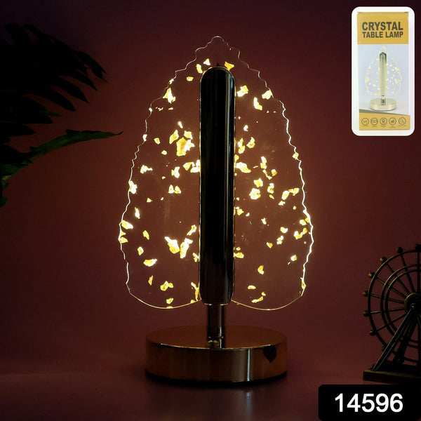 Premium Golden Crystal Leaf-Shaped LED Table Lamp (1 Pc)