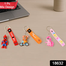 Cute Cartoon Silicone 3D Key Chain with Metal Hook & Strap (Pack of 1)